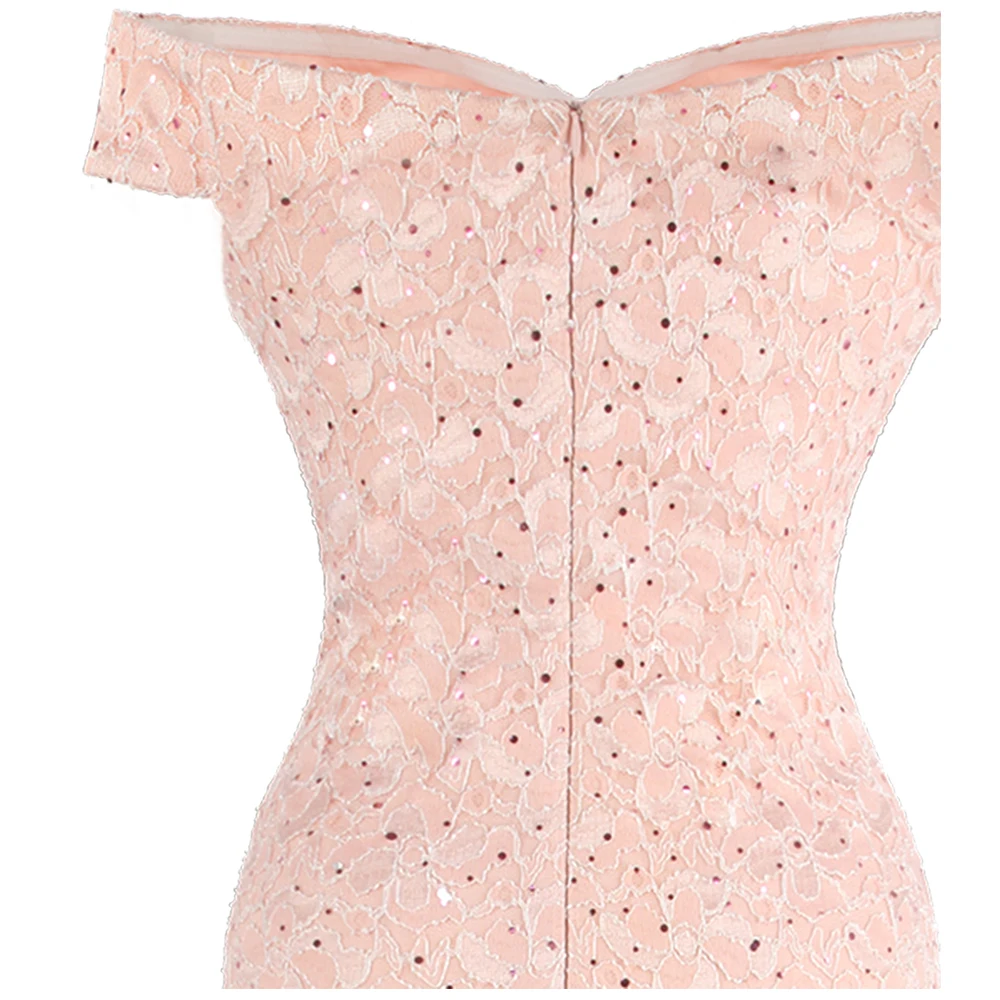 Angel-fashions женское платье с открытыми плечами, цветочное кружево, сплайсинг, тюль, элегантное, длинное, облегающее, вечернее платье, светильник, розовый, J-191113-S