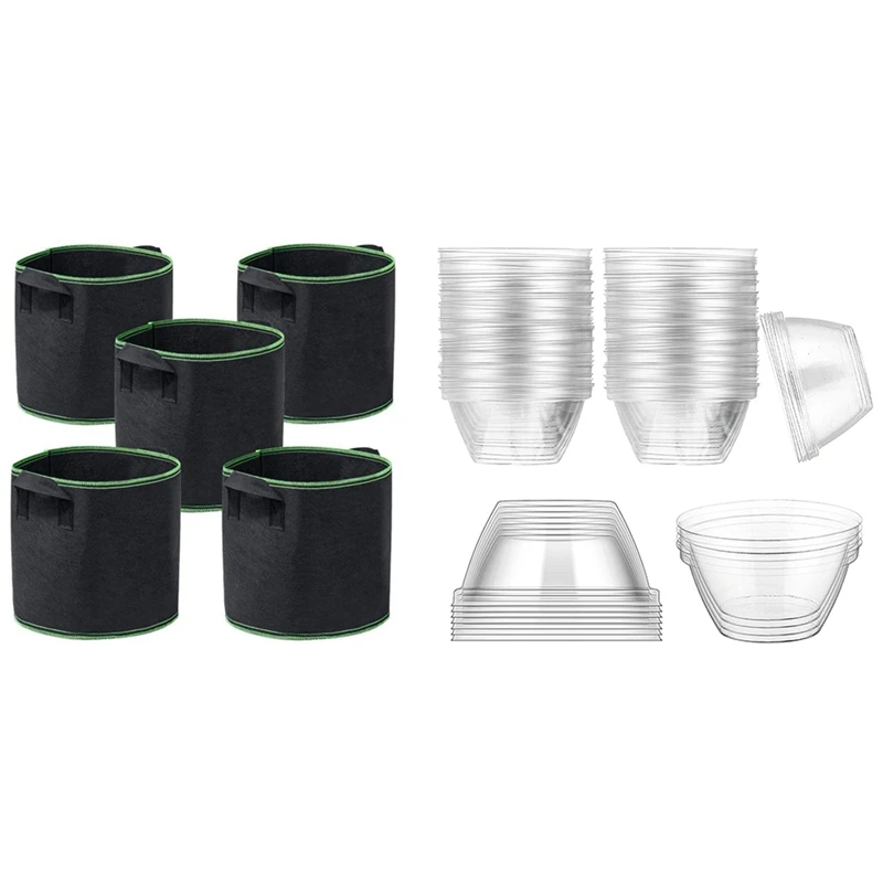 5Pcs Grow Bags 1 Gallon Aeration Fabric Pots Container With 100Pcs Plastic Domes Plant Pod Cap | Дом и сад