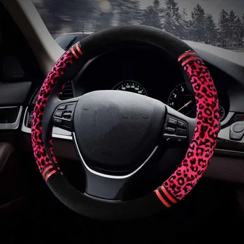 

New 38cm/15" Universal Funny New Steering Wheel Cover Winter Warm Plush Leopard Fine Workmanship Handle Car Steering Wheel Cover