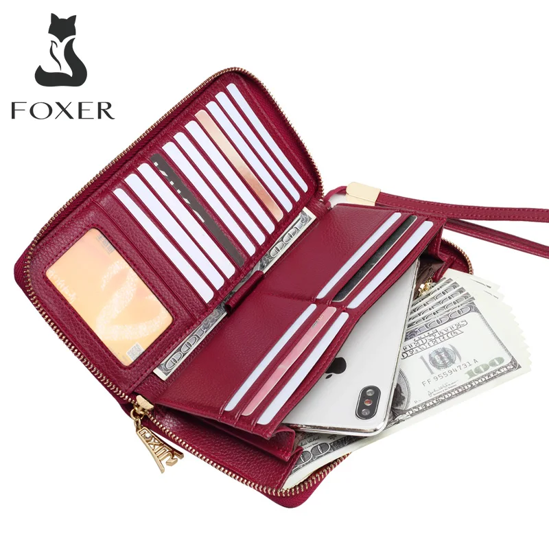 Женский кошелек FOXER 256001F из воловьей кожи удлиненный клатч с ремешком на руку