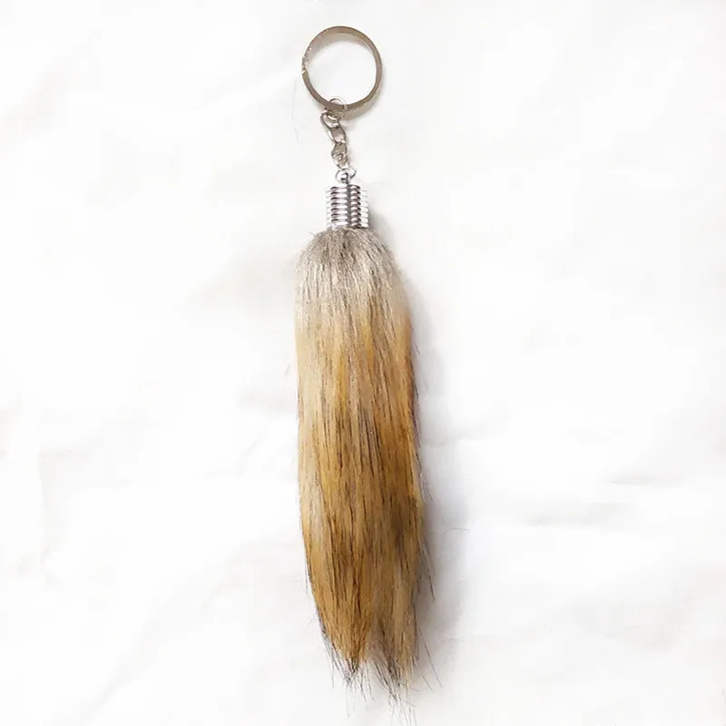 

12pcs/pack New Style Three Layers Color Faux Fox Fur Tail Design Bag Key Chains Light Brown Bag Key Chains