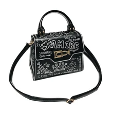 Модная женская сумочка с граффити из искусственной кожи, маленькая сумка с клапаном, роскошная сумка через плечо для женщин, вечерняя сумочка-клатч
