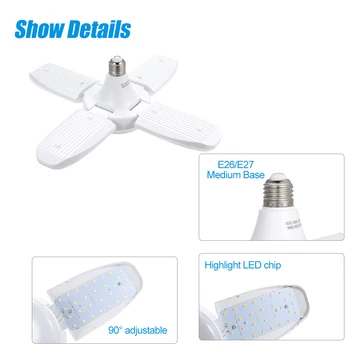 

60W Foldable Fan Blade LED Pendant Lights B22 E27 LED Bulb Ceiling Lamp Collapsible Deformable Portable Garage Lamp Light Bulb