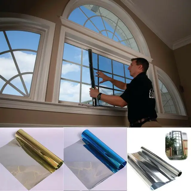 A Legfelsõbb Egyirányú Tükör Ablak Film Vinil Öngazdálkodó Fényvisszaverő Napenergia-Adatvédelmi Árnyalat Otthoni Kék Ezüst Üvegmatricákhoz - Image 5