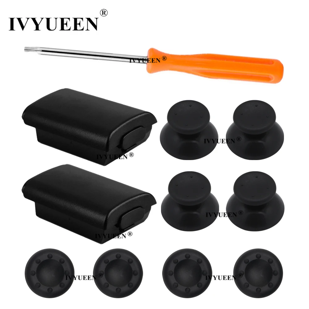 Ivyueen Custom 2 Nero Copertura Di Batteria Pack Borsette + 4 Analogico Thumb Stick + 4 Thumbstick Cap Grip Per Xbox 360 Controller Wireless