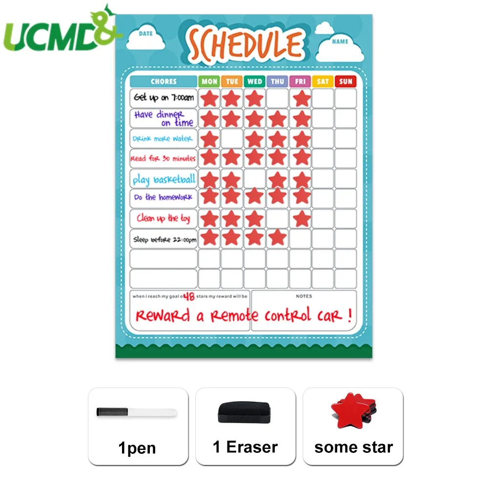 

40x30cm Kids Magnetic Dry Erase Schedule Board Magnetic Calendar Weekly Planner Whiteboard for Refrigerator Home Kichen Office