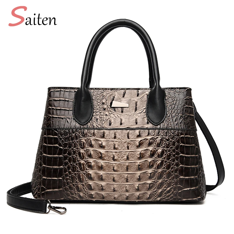 

European and American Style Crocodile Pattern Women Leather Retro Handbags Ladies Large-capacity Party Shoulder Bags Sac A Main