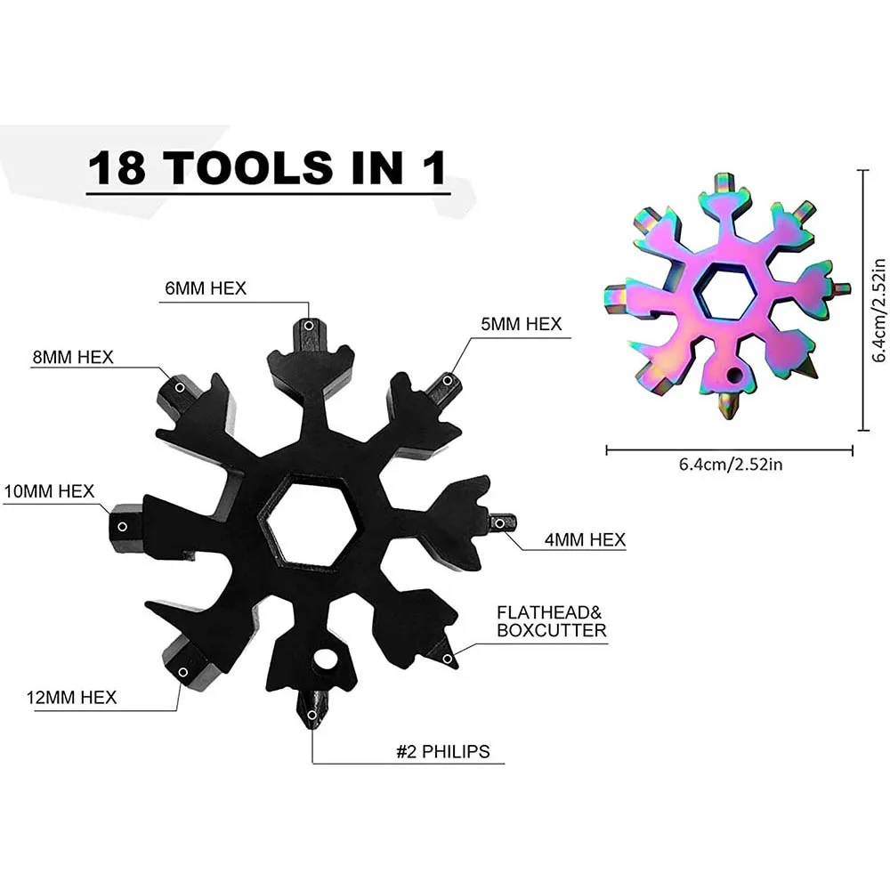 Snowflake Multi Tool 18-in-1 Snowflake Multi Tool Outdoor Camping Travel Camping Adventure Daily Survival Tools Stainless Screwdriver Bottle Opene