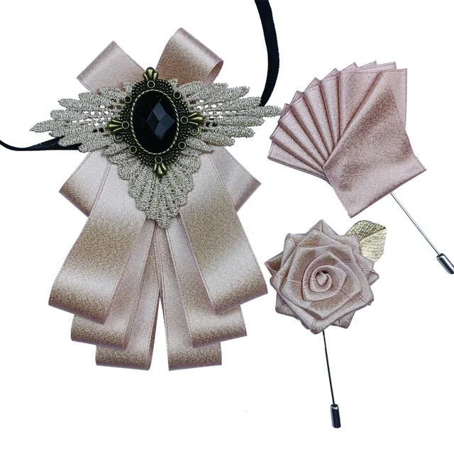 British New Fashion Men's Wedding Performance Groom Wedding-Party Flower Collar Bow Tie Pocket Towel Square Set Men Accessories PINK SET