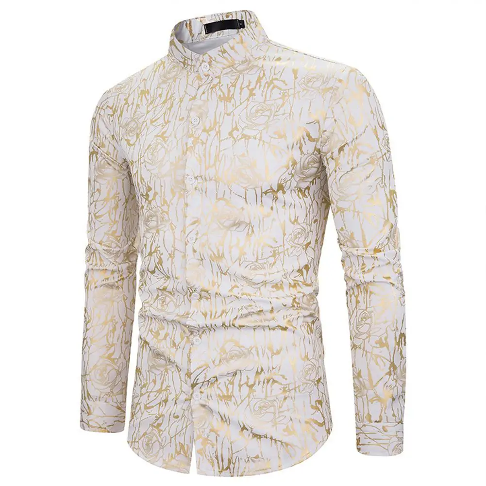 Yfashion/мужские рубашки с длинным рукавом и длинным рукавом, с розовым узором, с золотым тиснением для ночного клуба, модные формальные мужские Рубашки, Топы