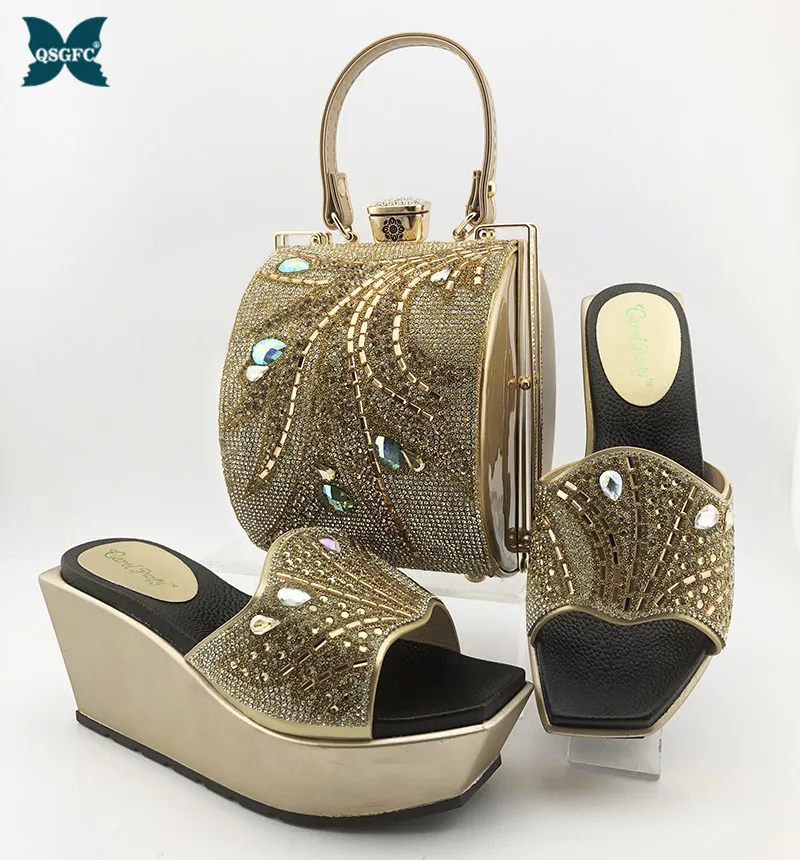 2020 Новое поступление итальянский дизайн комплект из обуви и сумки украшенные