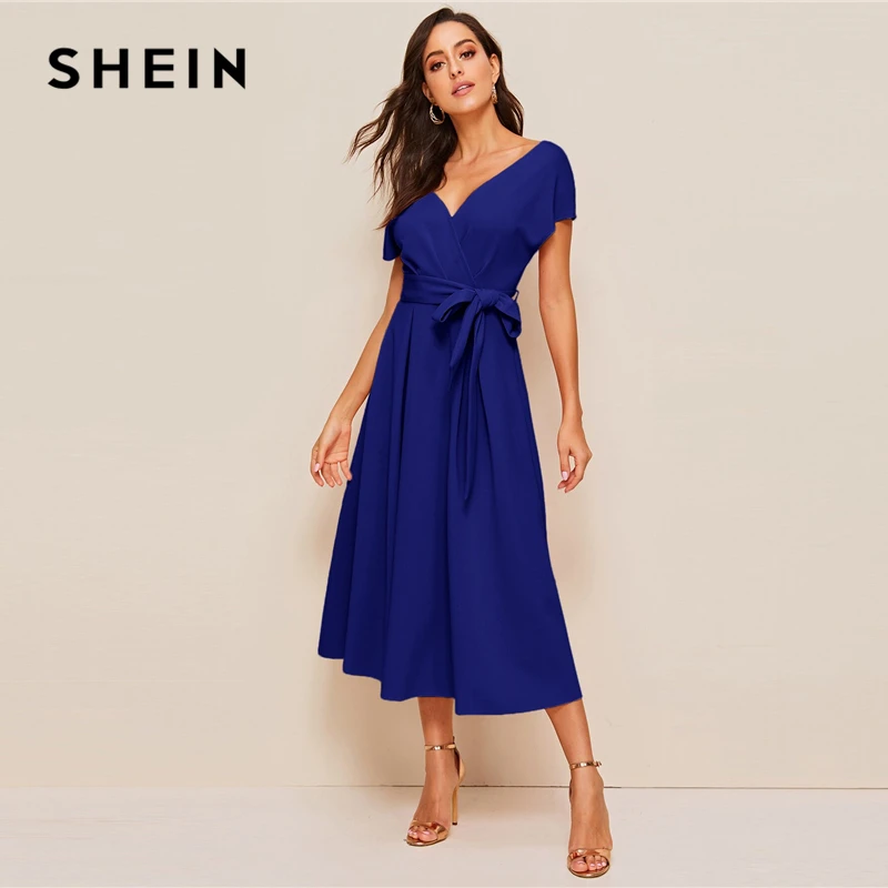 Женское платье SHEIN Элегантное летнее на молнии с вырезом лодочкой и поясом