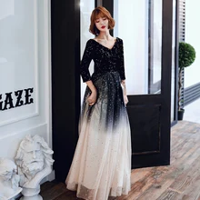 AE603 вечернее платье градиентный цвет Тюль Иллюзия Свадебные официальные платья v-образный вырез длина до пола трапециевидные Вечерние платья на молнии