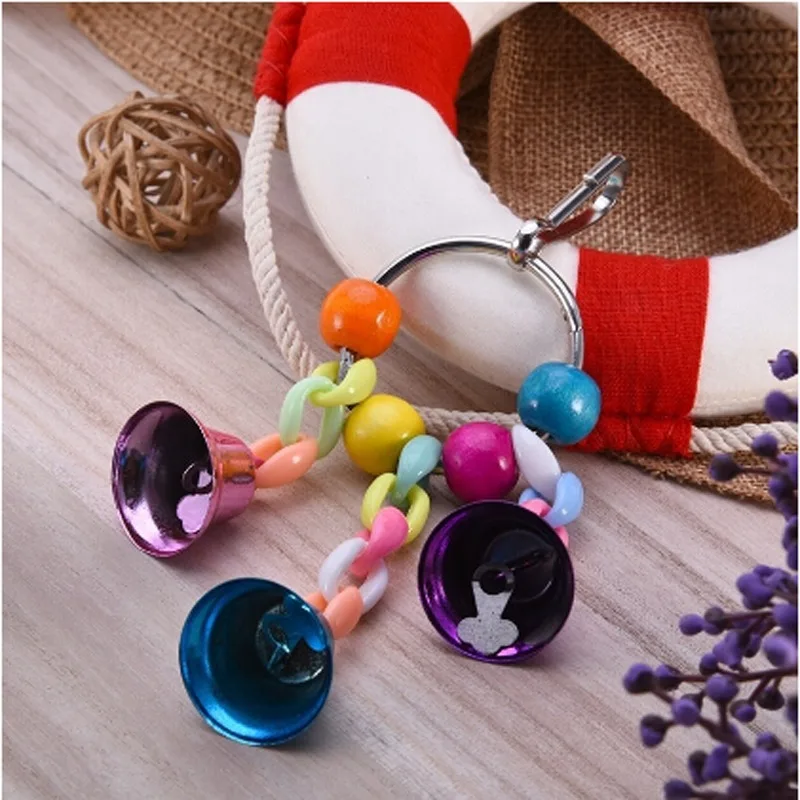 Parrot Toys With Colorful Beads Bell Chain Pet Bird Chew Bite Toy Cage Accessories Suspension Hanging Bridge Chain|Игрушки для птиц| |