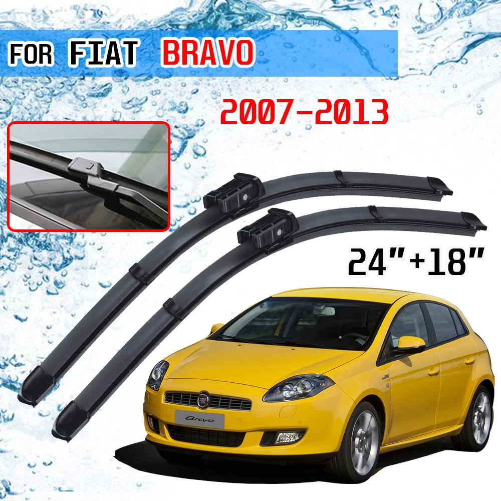 For Fiat Bravo 2007-2013 Front Windscreen Flat Aero Wiper Blades Set 24" 18"