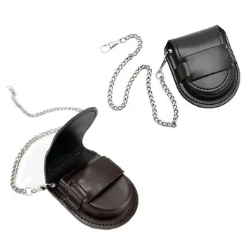 

Vintage Leather Chain Pocket Watch Holder Storage Case Box