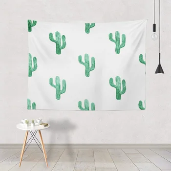 

Fresh Minimalist Tapestry Green Cactus Succulent Nature Hanging Pad Home Living Room Polyester 150*130Cm Decoration Wall Hanging