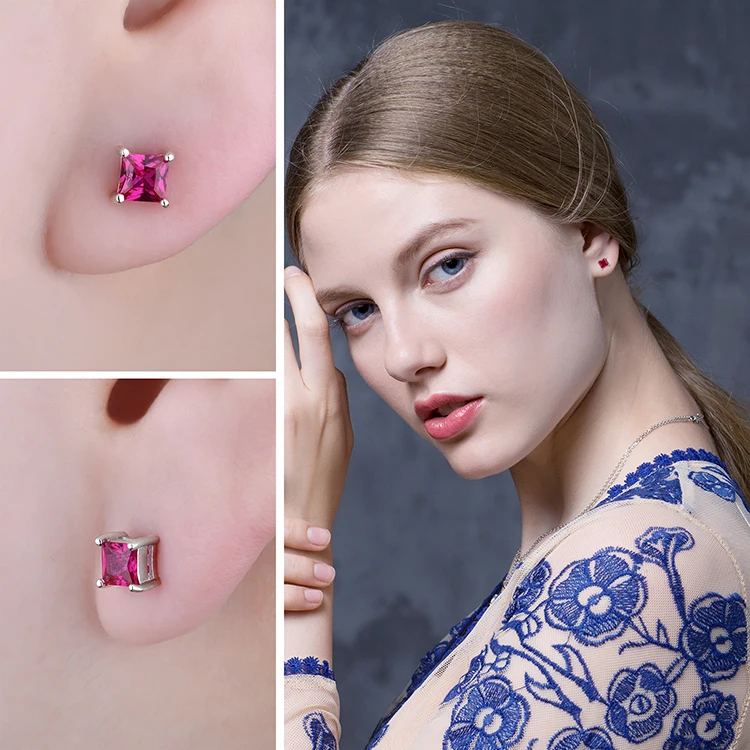 Jewelrypalace квадратный 0.8ct создан красный рубин 925 серебро Серьги-гвоздики модные Серьги для Для женщин Красивые ювелирные изделия бренд