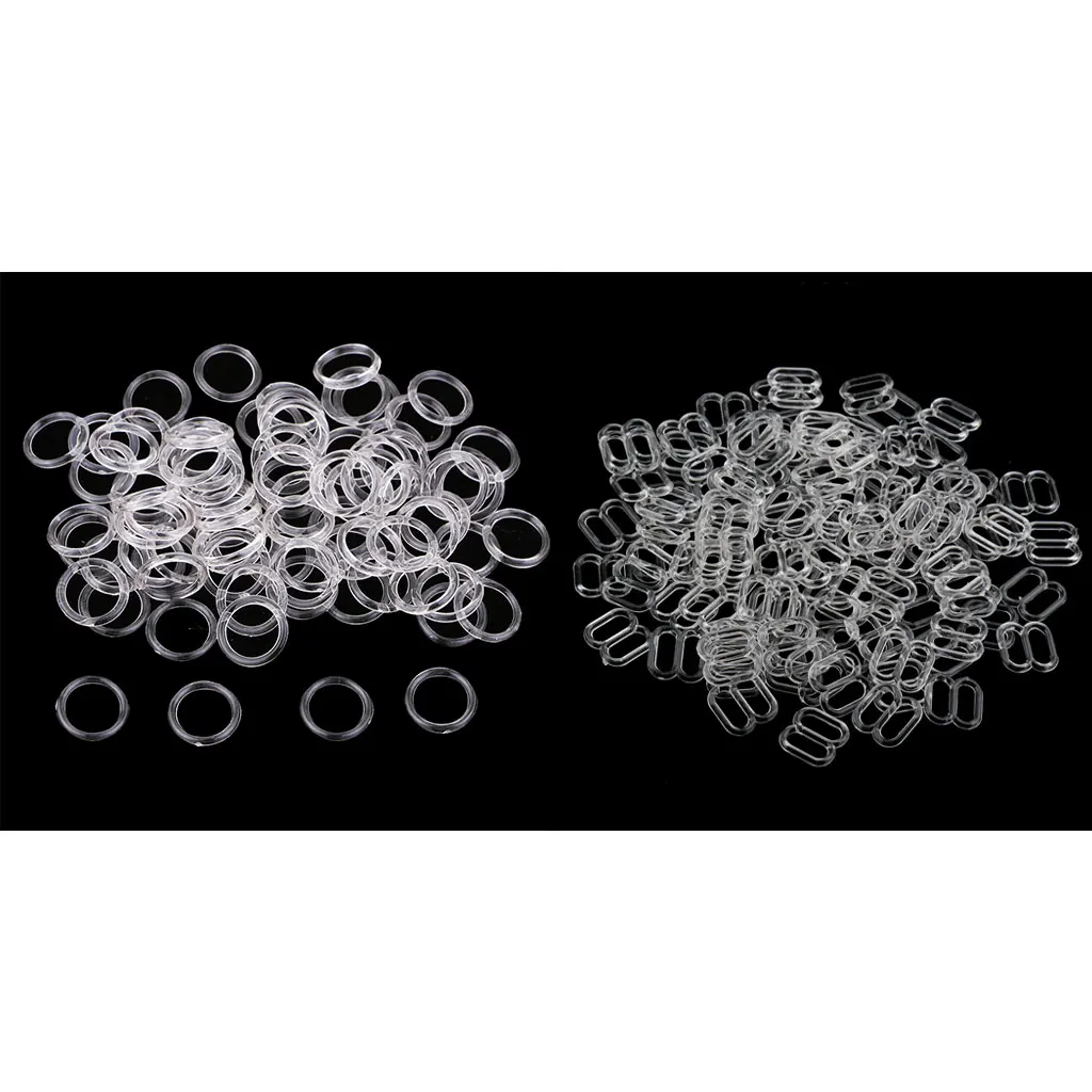 200 Pieces Plastic Bra Lingerie Strap Clips Hook Slider Buckle 8mm Clear