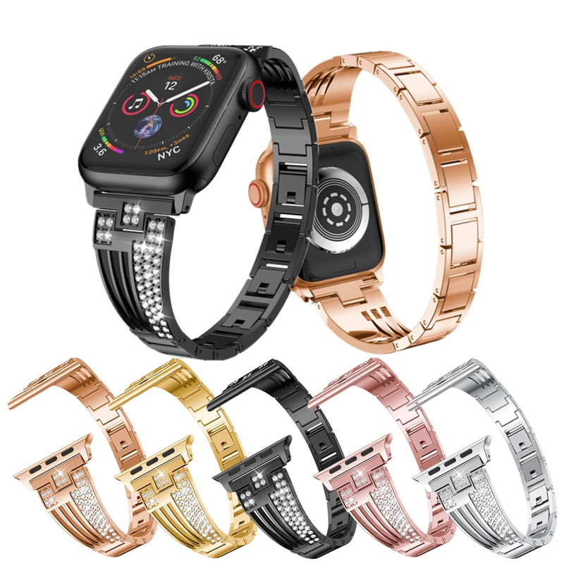 Для Apple Watch Band Series 4 3 2 1 44 мм 40 мм 42 мм 38 мм роскошный ремешок с бриллиантами ремешок замена Браслет для iwatch