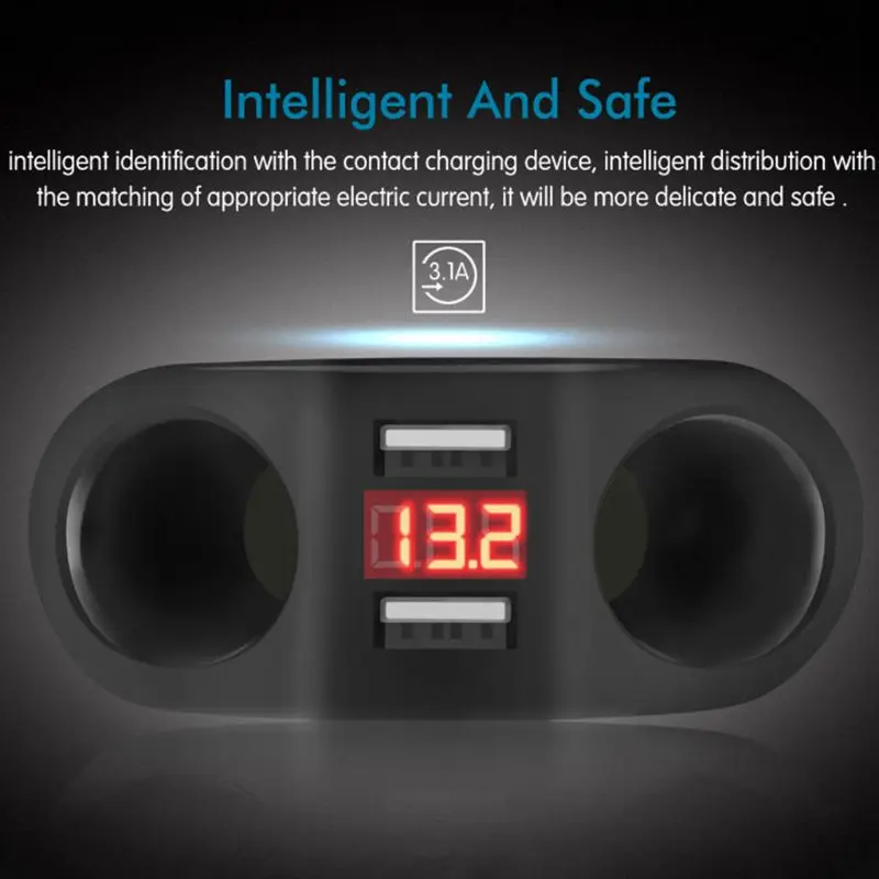 Автомобильное зарядное устройство с двойным usb-дисплеем, 2 гнезда для прикуривателя, 3,1 А