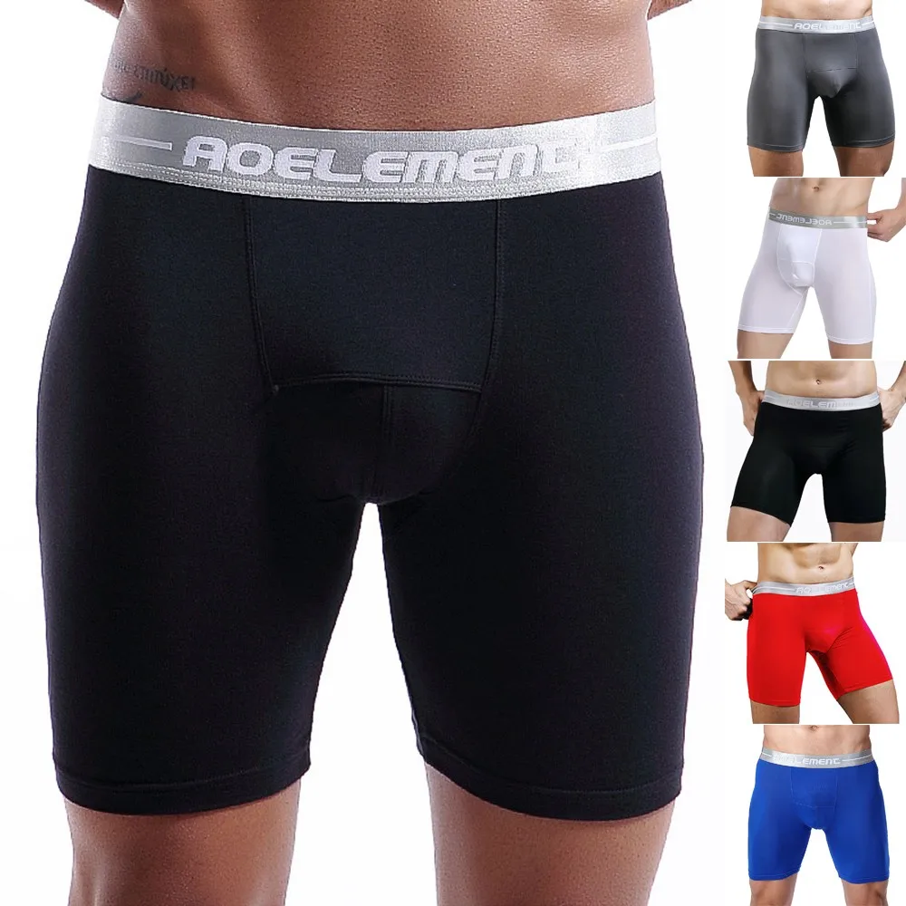 Mens Modal Boxer Briefs Shorts Long Leg Sport Underwear Bulge Bikini