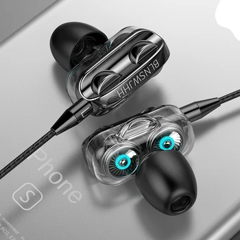 

Update Dual Speaker Wired Earphone Headset for IPhone Samsung Xiaomi Huawei Computer Dual Driver Stereo Sport Earbuds with Mic
