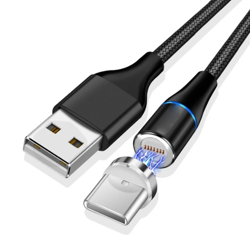 1 м 2 м 3 а быстрый Магнитный зарядный кабель с 360 вращением круглые USB кабели для samsung Galaxy S9/S9 Plus/S10/S10e/S10Plus - Цвет: Black USB C Cable