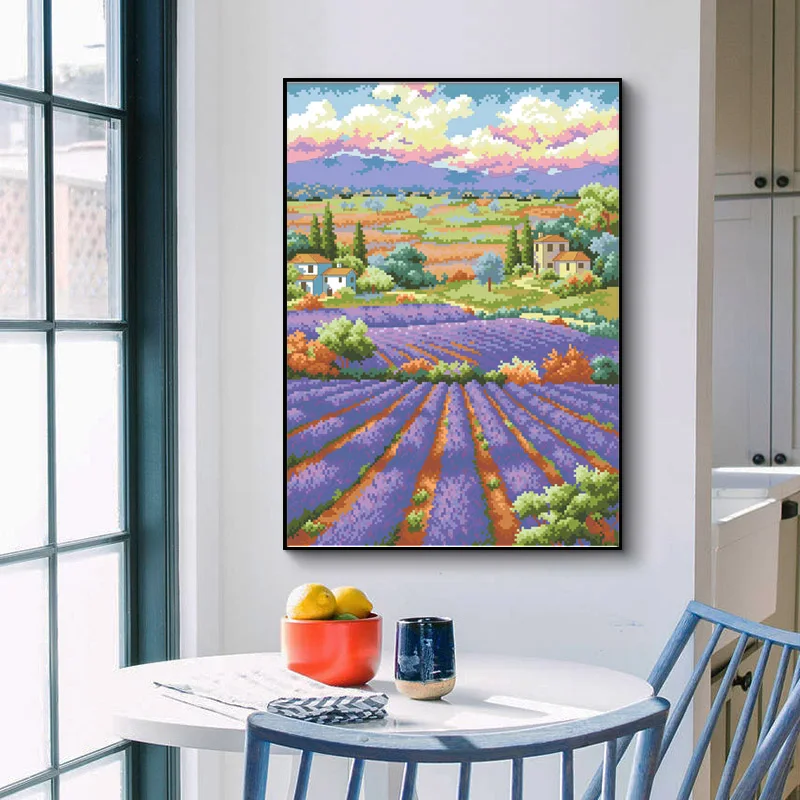 Lavender Field Counted Cross Stitch Pattern Kits Unprinted Canvas Embroidery Needlework 11 14CT DIY Handmade Home Decor Painting