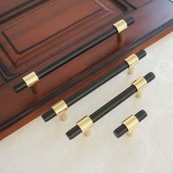 

3.75" 5" 6.3" Acrylic Door Handle Copper Cabinet Handles Black T Bar Knobs Drawer Knob Modern Furniture Handle Knob 96 128 160mm