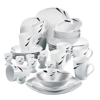 

VEWEET KARLA 40-Piece Porcelain Dinner Set Breakfast Combination Tableware Set Egg Cup Mug Bowl Dessert Plate Dinner Plate Set