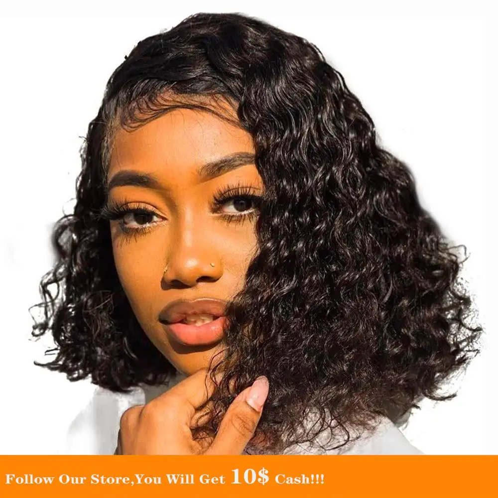 

Short Black Loose Curly Bob Lace Front Wig Soft Remy Human Hair Wigs For Women Natural Hairline 13x6 Swiss Lace Frontal Wig