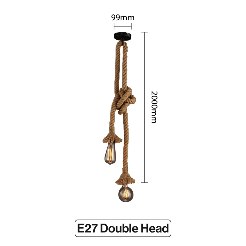 E27 Double Head 2M Винтажная Подвесная лампа с пеньковой веревкой Цоколь E27 1 м 1,5 м 2 м 2,5 м 3 м 85-265 в Лофт промышленный Ретро подвесной светильник Edison ST64 G95 - Цвет корпуса: E27 Double Head 2M