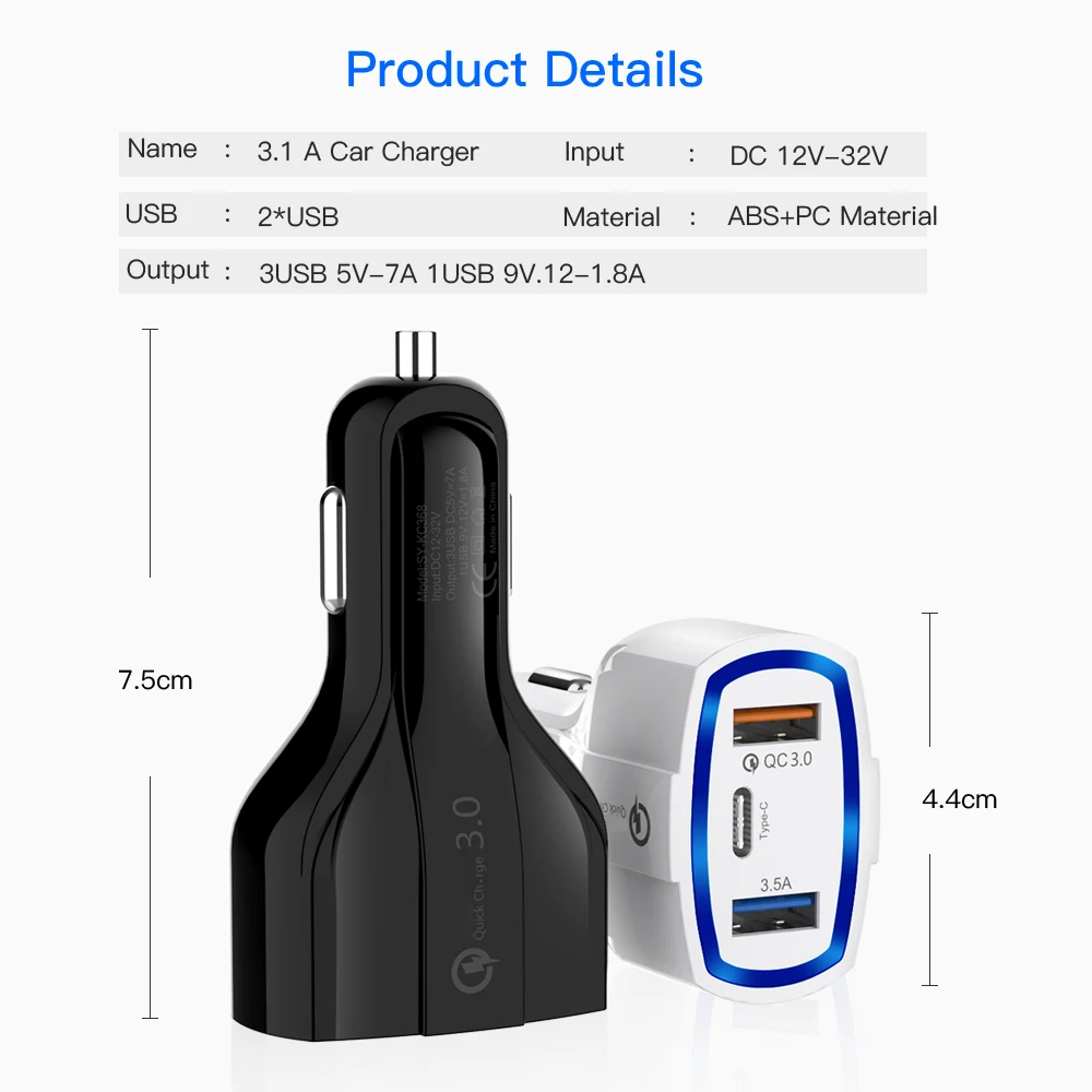 Быстрая зарядка 3,0 USB Автомобильное зарядное устройство для Iphone X samsung S9 huawei P30 Xiaomi Mi9 QC3.0 3.5A Быстрая зарядка для телефона шнур