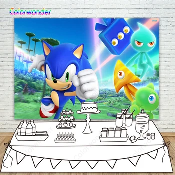 

Cartoon Sonic Game Party Decorations Backdrops Sonic the Hedgehog Birthday Party Supplies Cake Table Banner Background Photocall