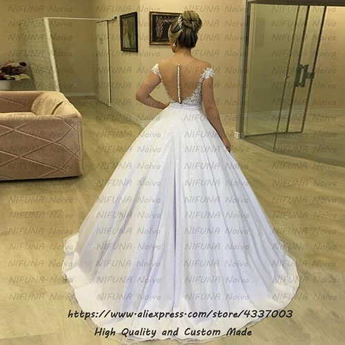 White Color Skin Net Vestido De Noiva 2 em 1 дешевые съемные поезд из двух частей свадебные платья Роскошные кружева платье с жемчужинами 2 в 1 свадебное платье - Цвет: White Color Skin Net