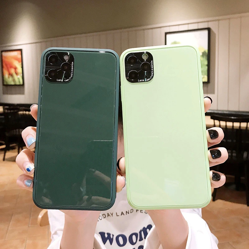

Luxury Tempered Glass Square Silicone Cases on For iPhone 12 mini 11 Pro Max X Xr Xs Max 7 8 plus SE 2020 Shockproof Back Cover