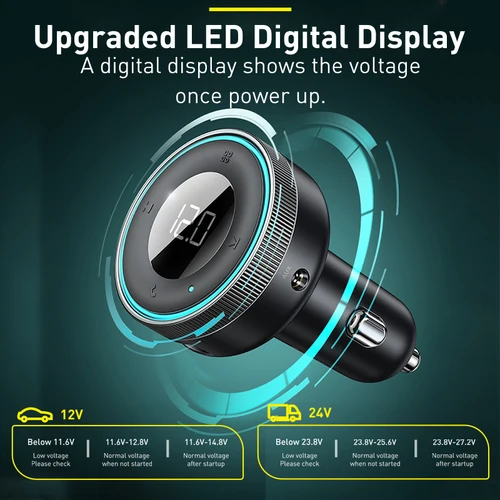 Baseus 차량용 무선 FM 송신기 변조기, 블루투스 5.0, USB 고속 충전기, 자동 Aux 라디오, MP3 플레이어, 핸즈프리 음악 키트 4