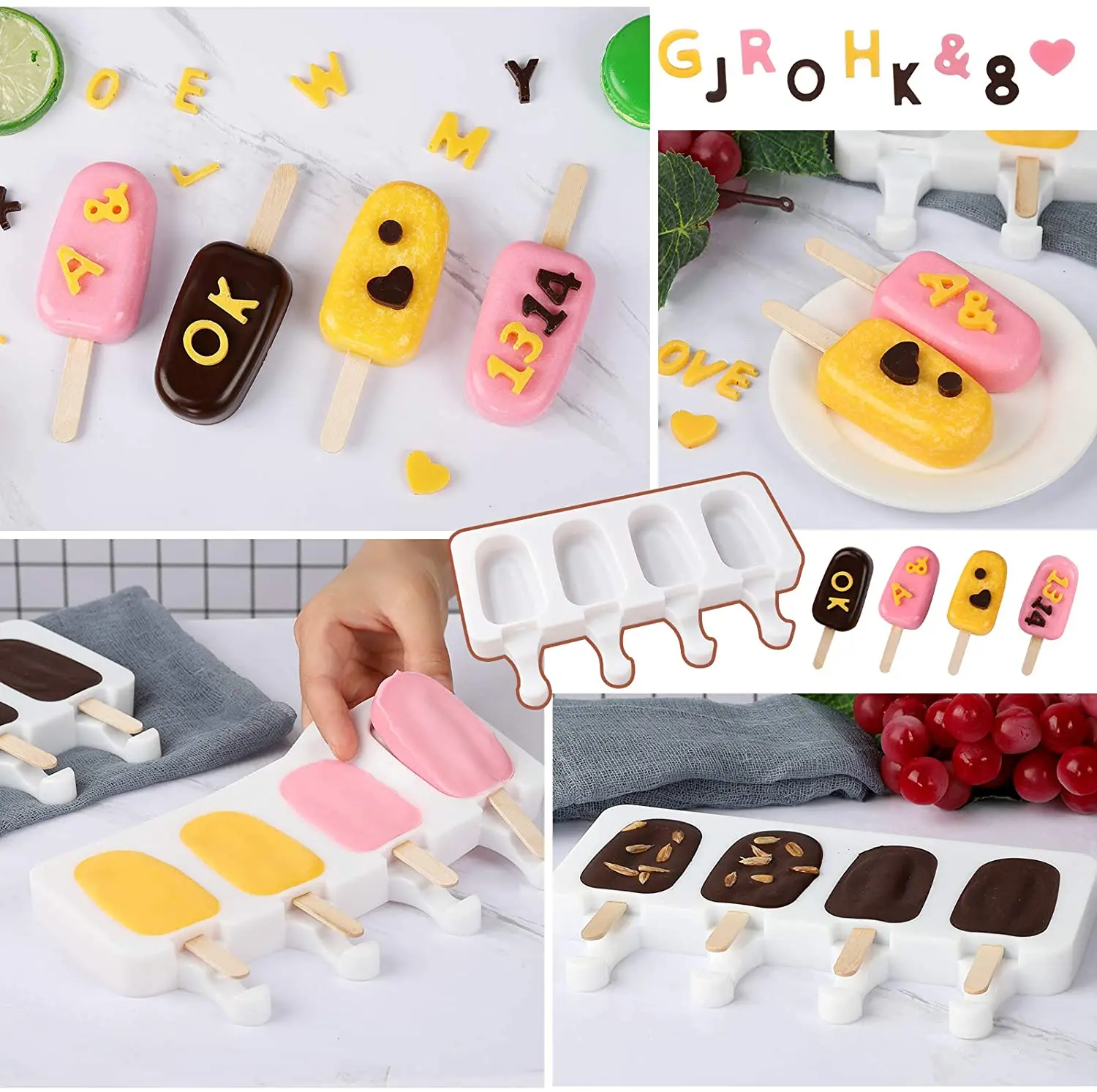 4/8 Holes Silicone Ice Cream Mold Ice Cube Tray Chocolate Popsicle Moulds DIY Dessert Homemade Baking Tools IcePop Makers