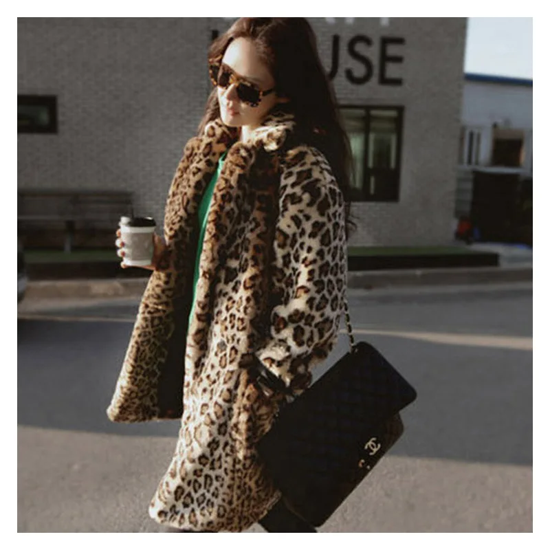 

new winter fur jacket women clothes 2019 fashion female larger size leopard faux fur coat ladies sexy warm overcoat шуба D96
