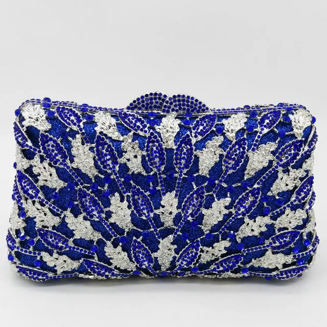 Boutique De FGG элегантные женские вечерние сумочки цвета шампанского с кристаллами и цветами, свадебные клатчи, сумочки и сумочки с бриллиантами - Цвет: Blue
