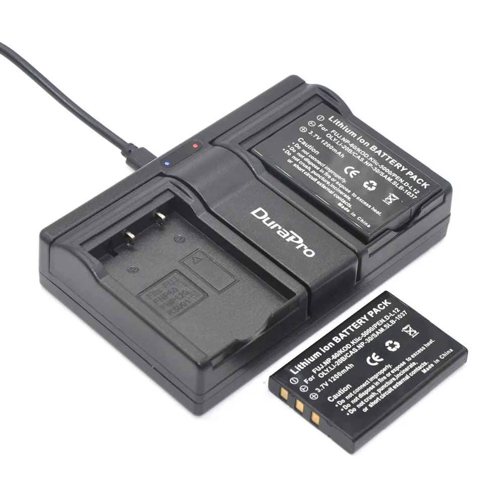 DuraPro 2 шт 1200mAh NP-60 батарея+ USB двойное зарядное устройство для samsung SLB-1037 для Fujifilm NP-60 Kodak KLIC-5000 для Olympus Li-20B