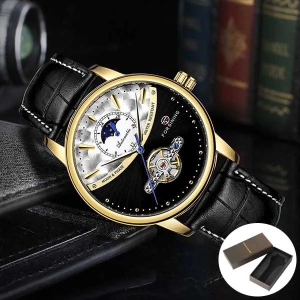 FORSINING Новая мода Tourbillon механические часы лучший бренд роскошный механический автоматический наручные часы для мужчин Relogio Masculino - Цвет: GoldBlackBox