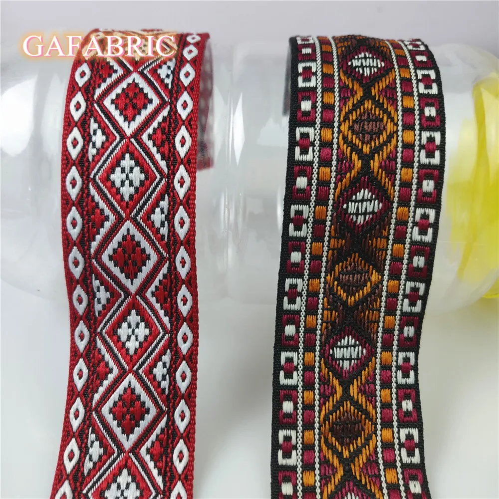 1Yard Ethnic Embroidery Ribbon Lace Vintage Upholstery Patterned Webbing Trimming DIY Clothes Bag Accessories Embroidered Fabric