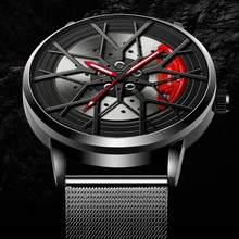 

Stainless Steel Waterproof Watch Mens Sports Car Wheel Watches Male Wheel Hub Quartz Leather Luminous WristWatch reloj hombre