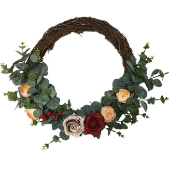

LIXF New Lintel Flower Simulation Silk Flower Rose Wreath Pendant Holiday Wedding Living Room Wreath