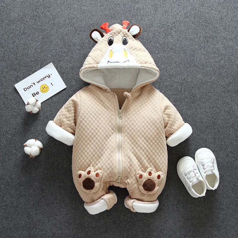 coffee cow Окей мам для малышей, детей, зимняя верхняя одежда для маленьких мальчиков и девочек зимняя одежда для маленьких девочек Комбинезон Костюмы новорожденных с изображением леса цветов и овечьей шерсти, утепленные, легкие, с капюшоном, замок-молния, украшены рисунками комбинезоны - Цвет: coffee cow