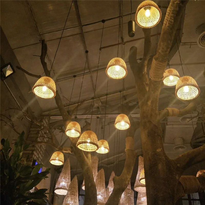 Бамбуковый ручной абажур, подвесной светильник, кафе, ресторан, внутреннее освещение, подвесной светильник для гостиной, домашний декор, светильник