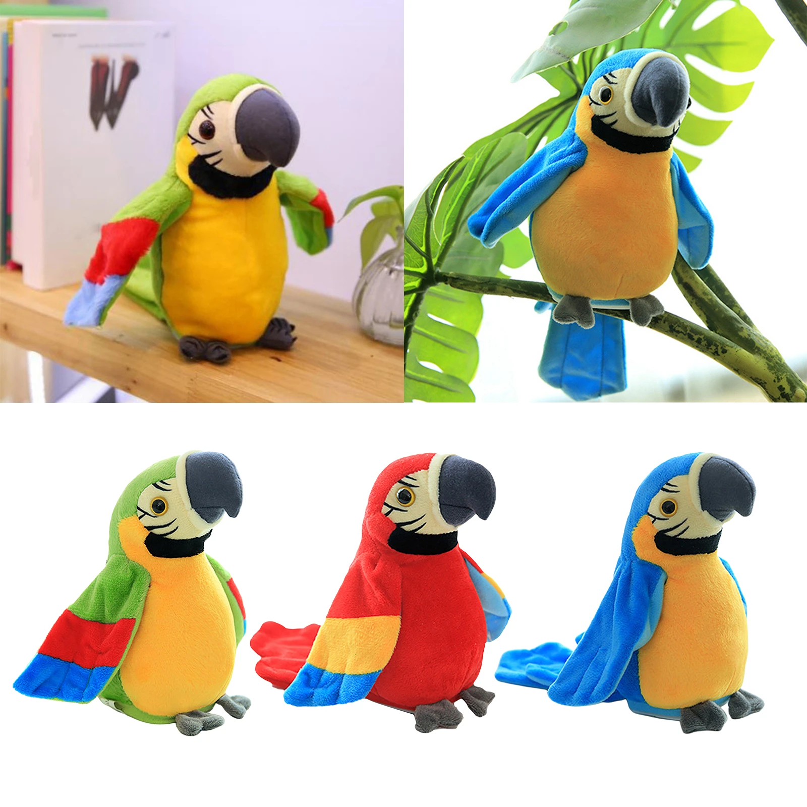 Pájaro parlante loro grabador juguetes repite que dices loro electrónico de peluche musical juguete| - AliExpress
