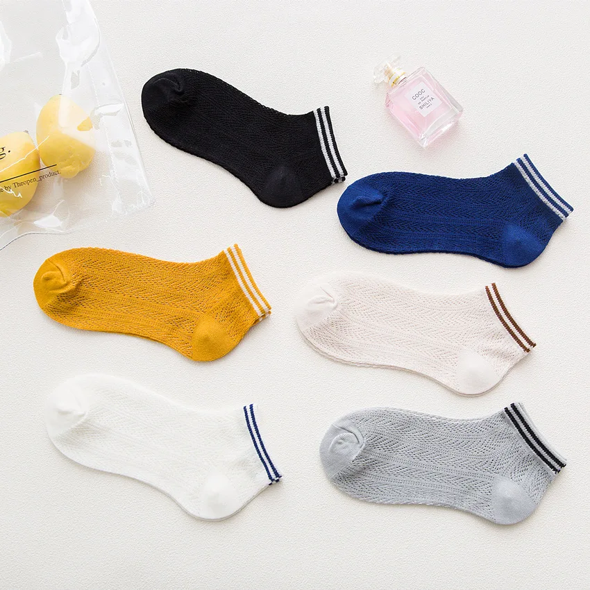 Spring And Summer New Style College Style Stripes WOMEN'S Short Socks Two-Branched Fish Bone Pattern Women’s Boat Socks Pur